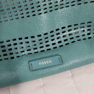 Fossil Teal Perforated Leather Shoulder Bag